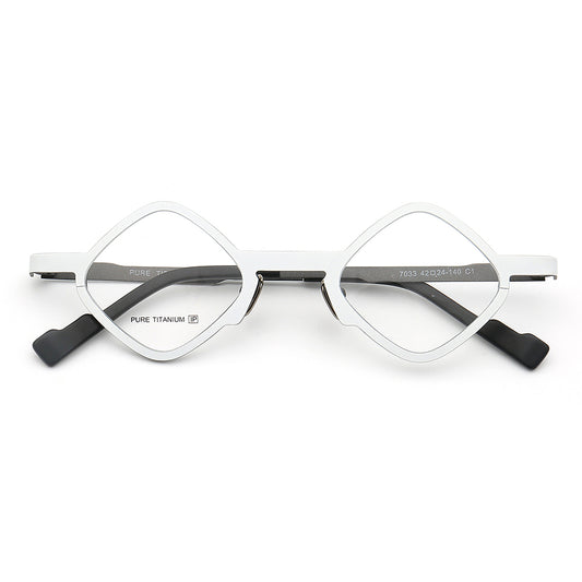 A pair of white hipster titanium eyeglasses