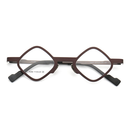 A pair of brown hipster titanium eyeglasses