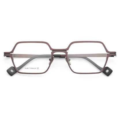 Front view of brown square full rim titanium eyeglasses