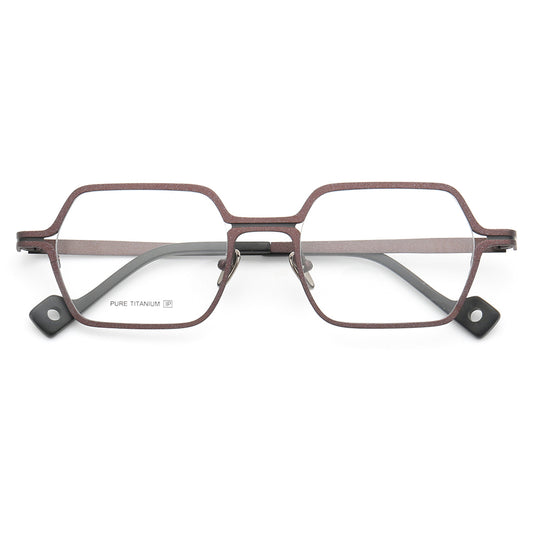 Front view of brown square full rim titanium eyeglasses