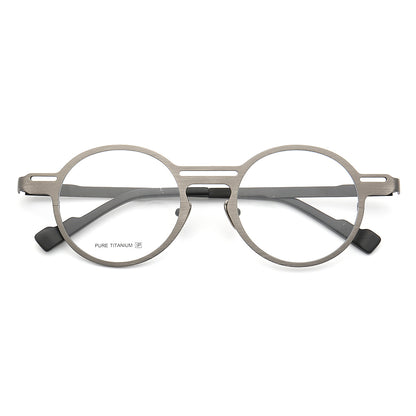 Grey round retro titanium eyeglasses frames