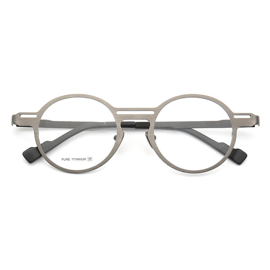 Grey round retro titanium eyeglasses frames