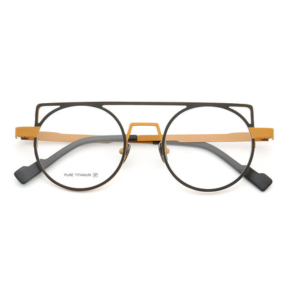 Round retro flat top titanium eyeglass frames