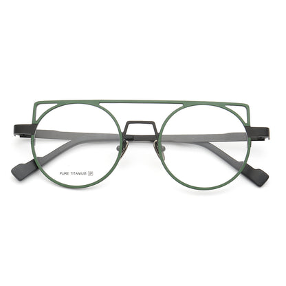 Black and green retro flat top titanium eyeglass frames
