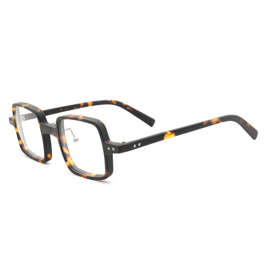 Side view of full rim square tortoise eyeglasses frames