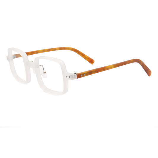 Side view of full rim square clear eyeglasses frames