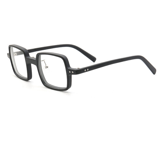 Side view of full rim square black eyeglasses frames