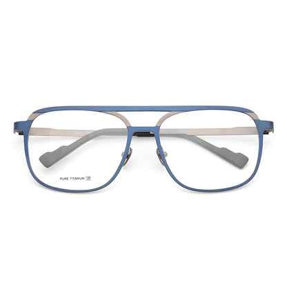 Blue and grey pilot style titanium eyeglasses