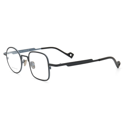 Side view of multicolored mismatch titanium eyeglasses