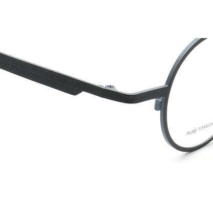 Temple of multicolored round full rim titanium glasses