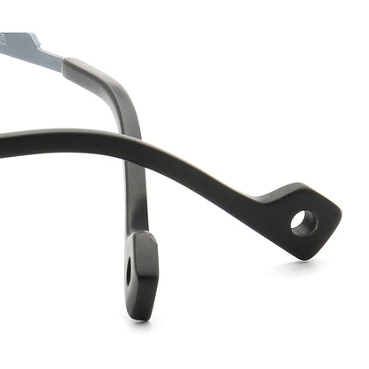 Temple tips of titanium blue-grey eyeglasses