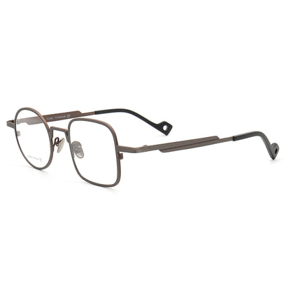 Side view of grey mismatch square and round titanium glasses frames