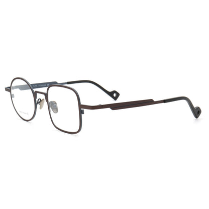 Side view of bronze colored mismatch style titanium eyeglasses