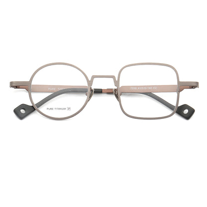 Grey mismatch square and round titanium eyeglass frames