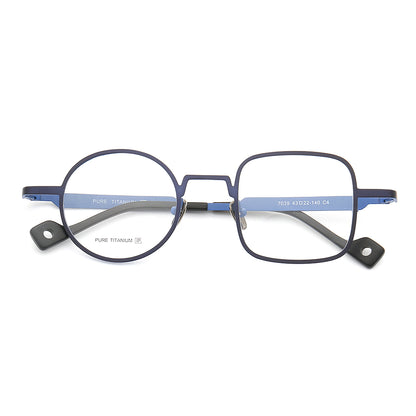 Blue mismatch square and round titanium eyeglasses
