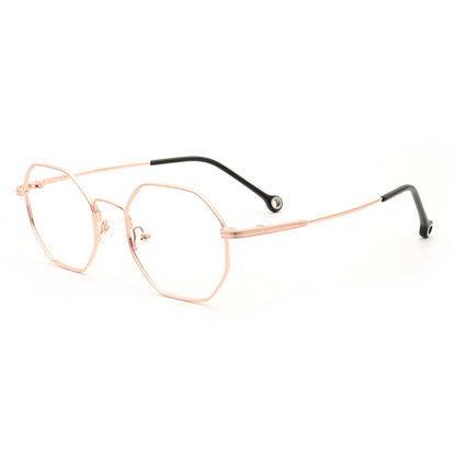 Side view of gold full rim geometric eyeglasses