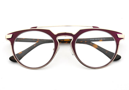 Ruby colored flat top metal eyeglass frames