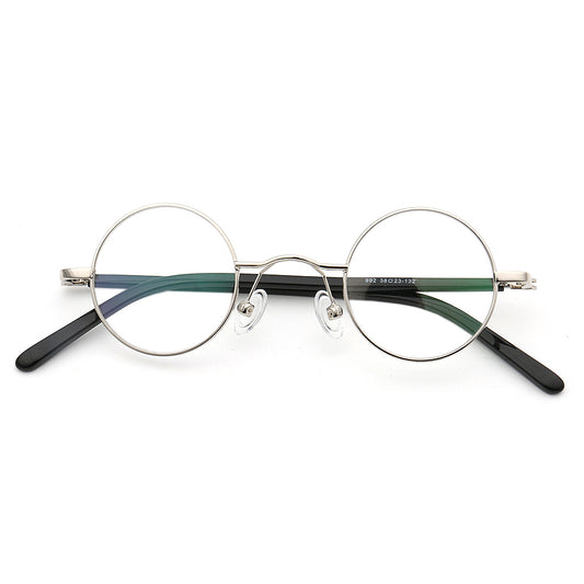 A pair of silver round retro eyeglass frames