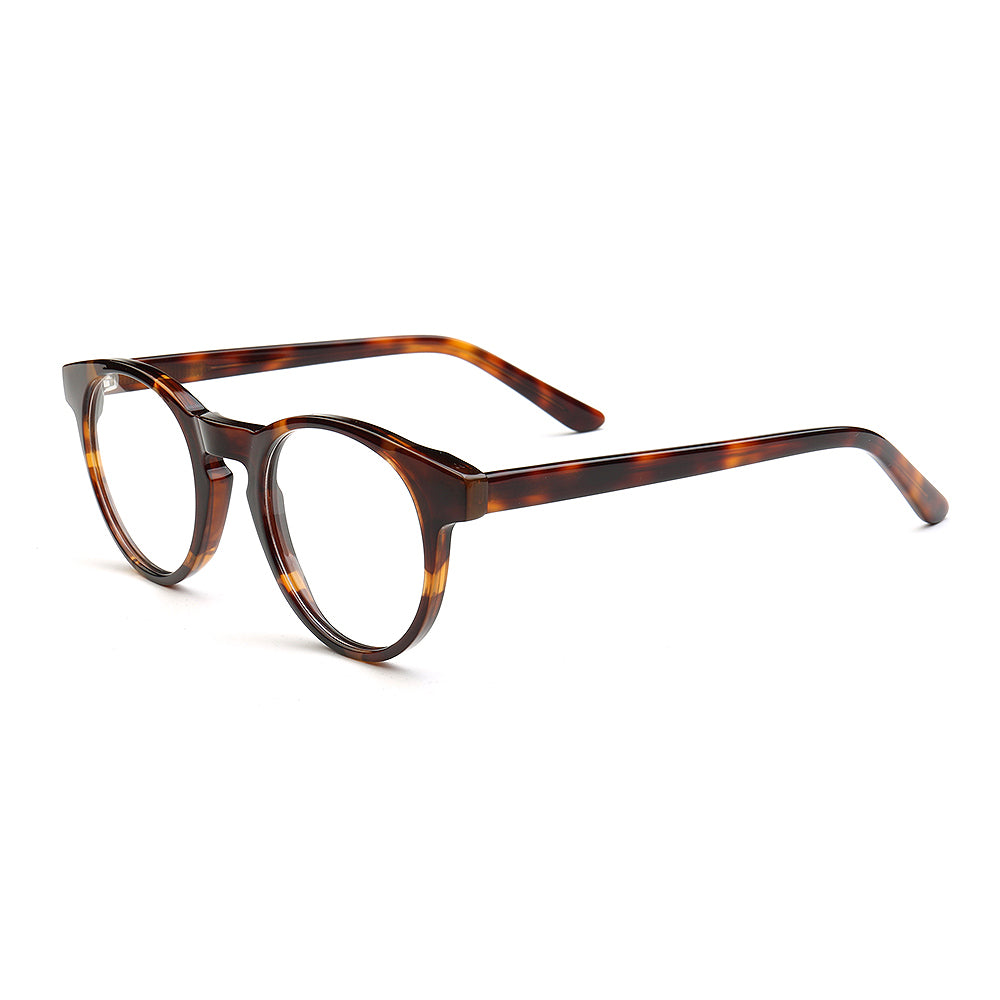 A pair of round tortoise eyeglasses