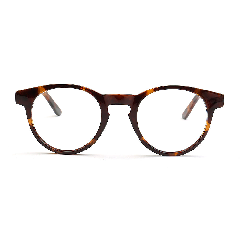 Front view of round tortoise eyeglasses