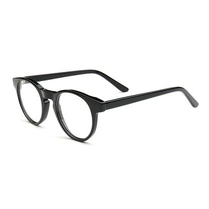 A pair of black round eyeglasses