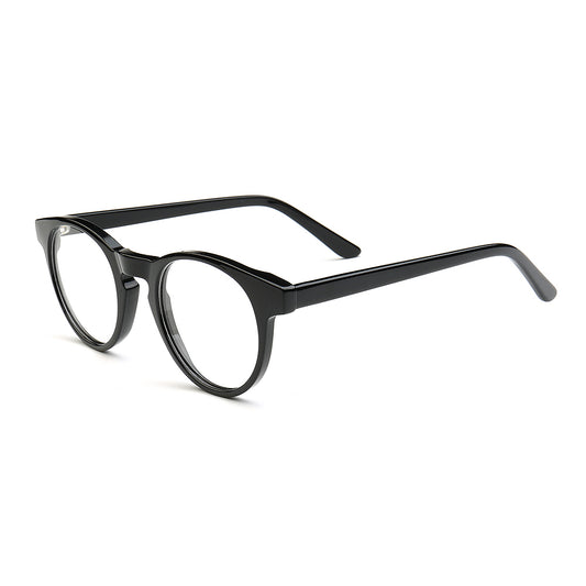 A pair of black round eyeglasses
