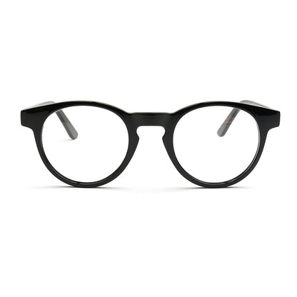 Front view of black round eyeglasses
