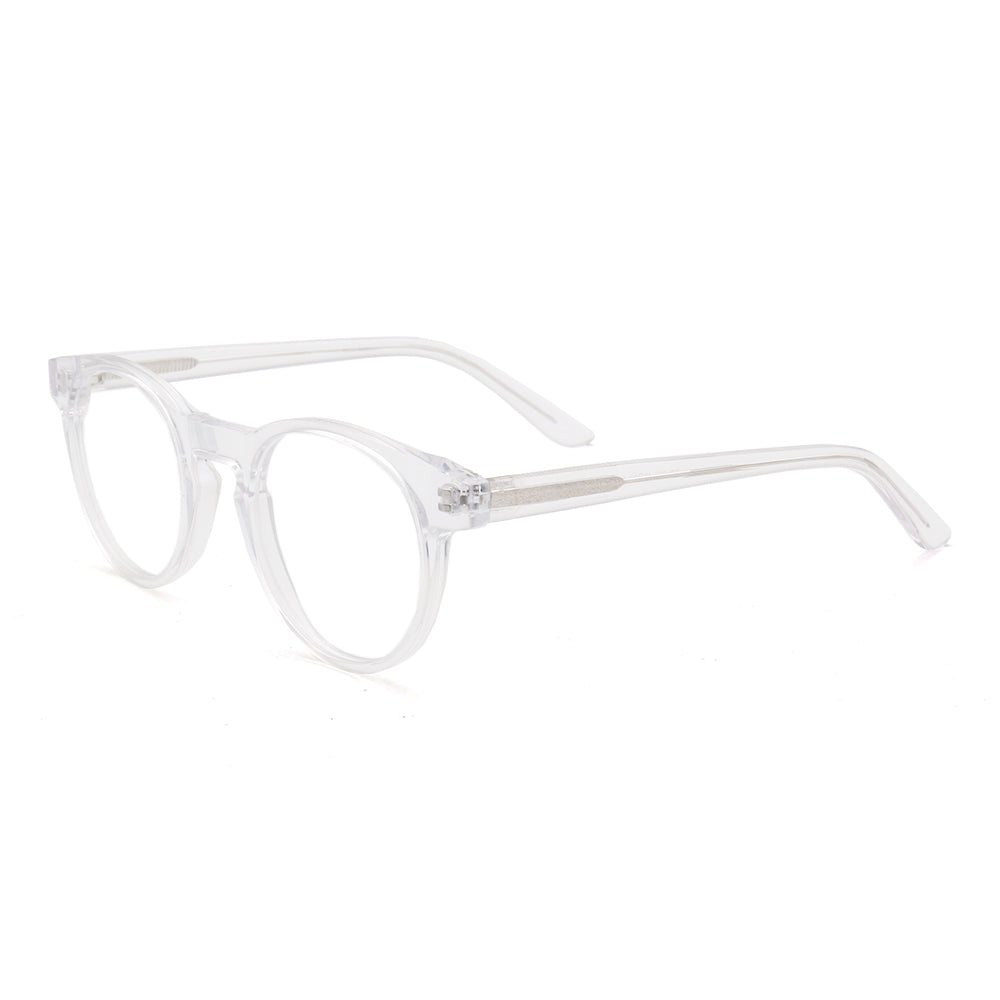 A pair of clear round eyeglasses