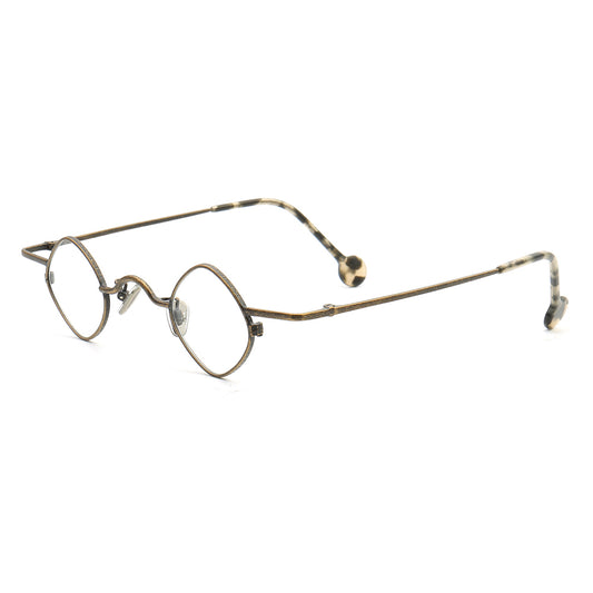A pair of nerd style metal eyeglass frames