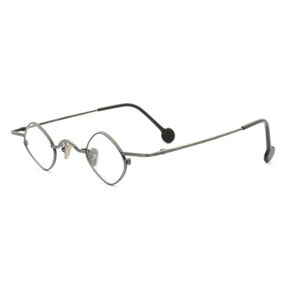 Side view of grey shield shaped metal eyeglass frames