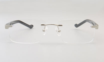 Silver rectangular rimless glasses frames