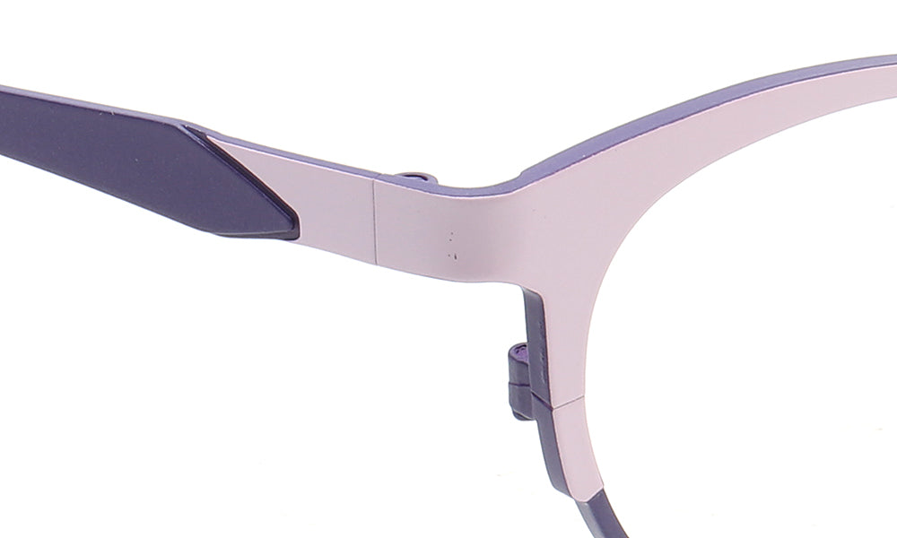 Temple of purple and pink titanium eyeglass frames