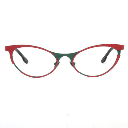 Green and red titanium cat eye glasses
