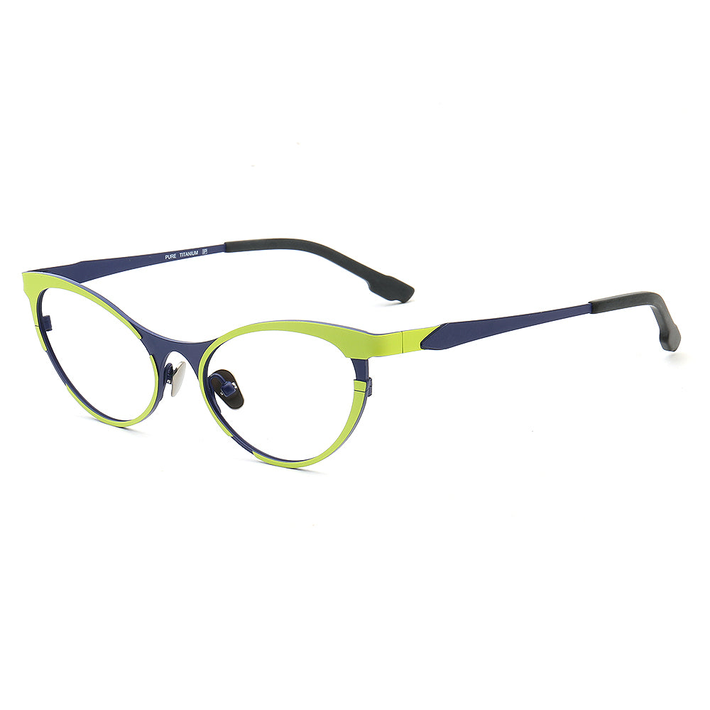 Side view of green multicolored titanium glasses