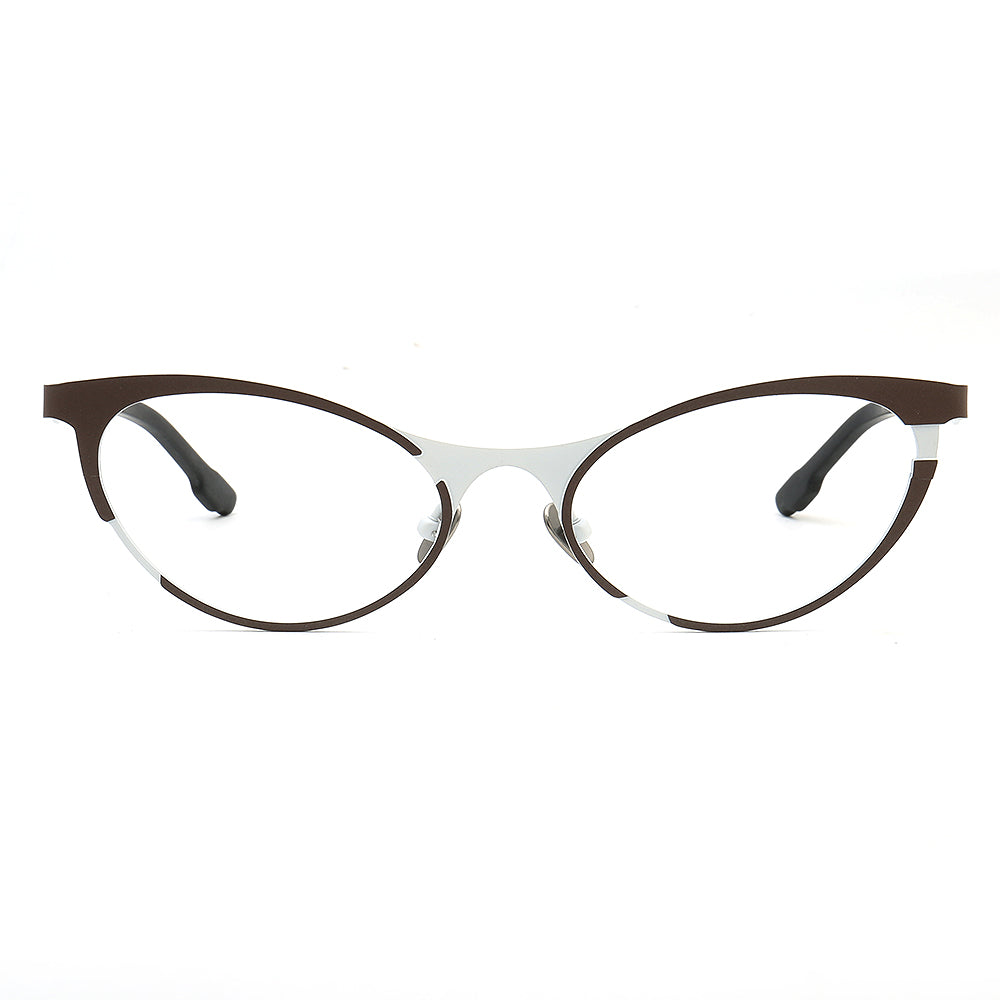 A pair of multicolored titanium cat eye glasses