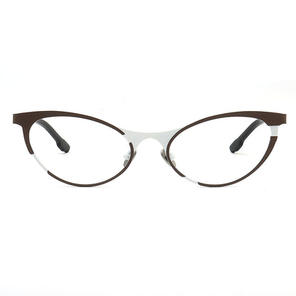 A pair of multicolored titanium cat eye glasses