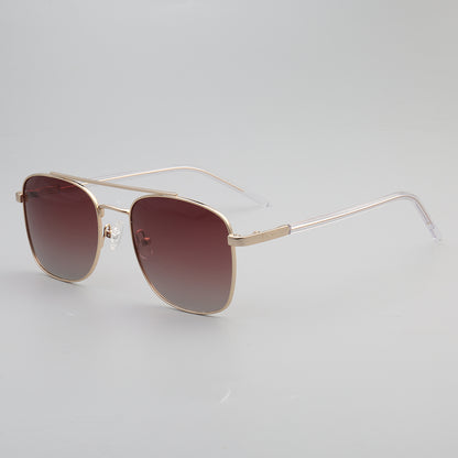Side view of brown double bridge metal sunglasses