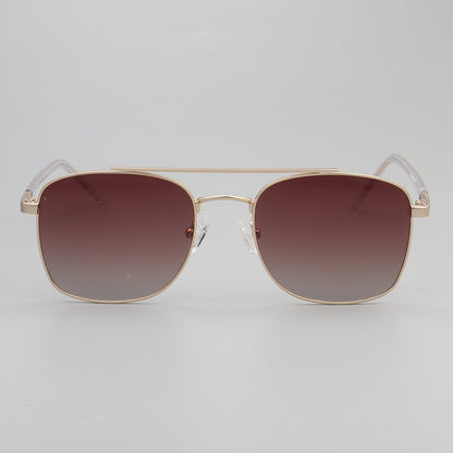 front view of brown double bridge metal sunglasses