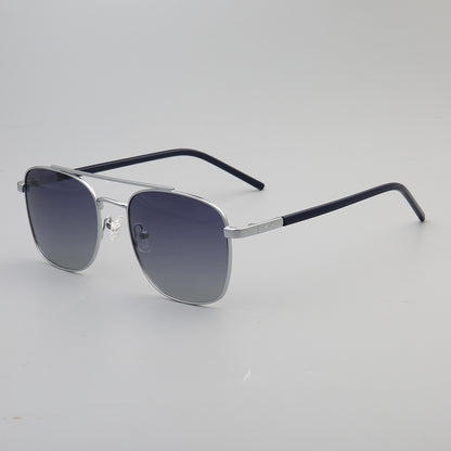 Side view of silver double bridge polarized sunglasses