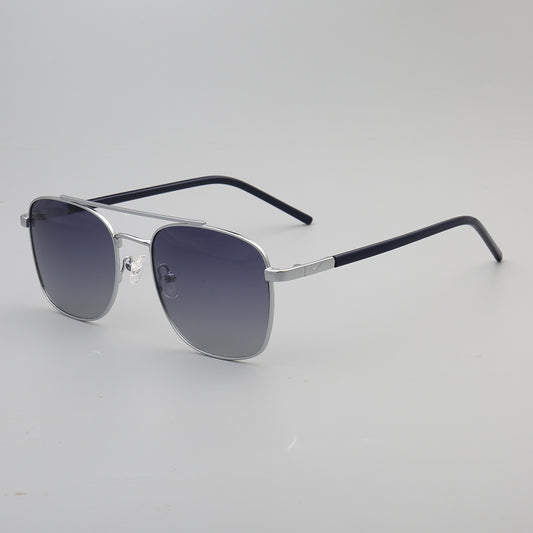 Side view of silver double bridge polarized sunglasses