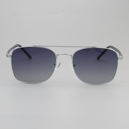 Front view of silver double bridge polarized sunglasses