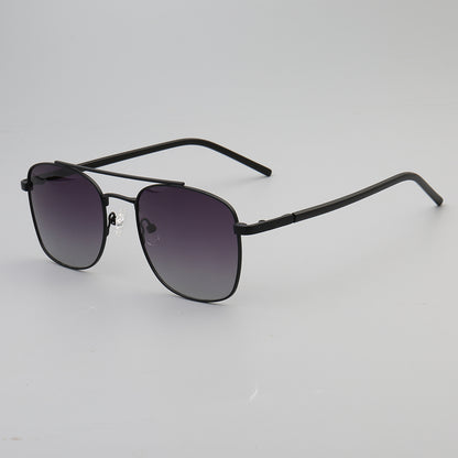 Side view of black double bridge metal sunglasses