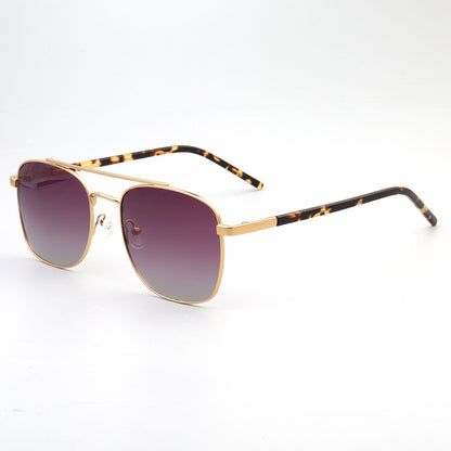 side view of gold double bridge metal sunglasses