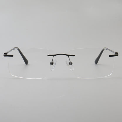 Black rectangular rimless eyeglass frames