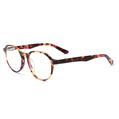 Side view of tortoise shell round eyeglasses frames