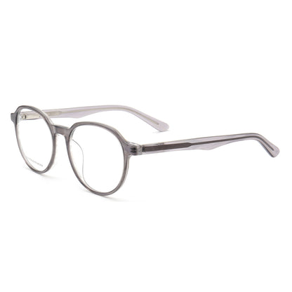 Side view of grey round fill rim eyeglasses frames
