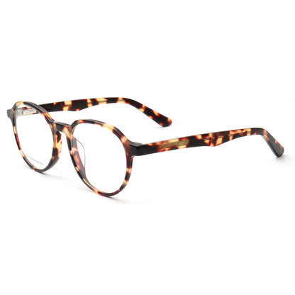 Side view of round tortoise shell eyeglasses frames