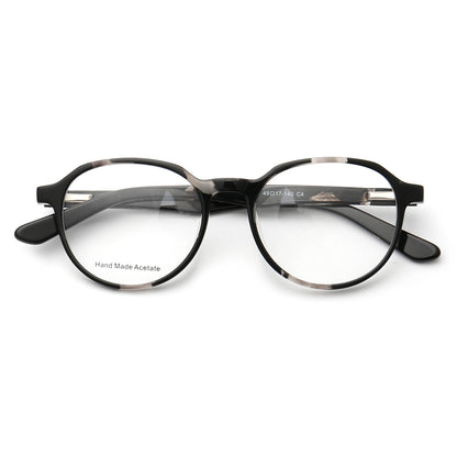 Black patterned round full rim eyeglasses frames
