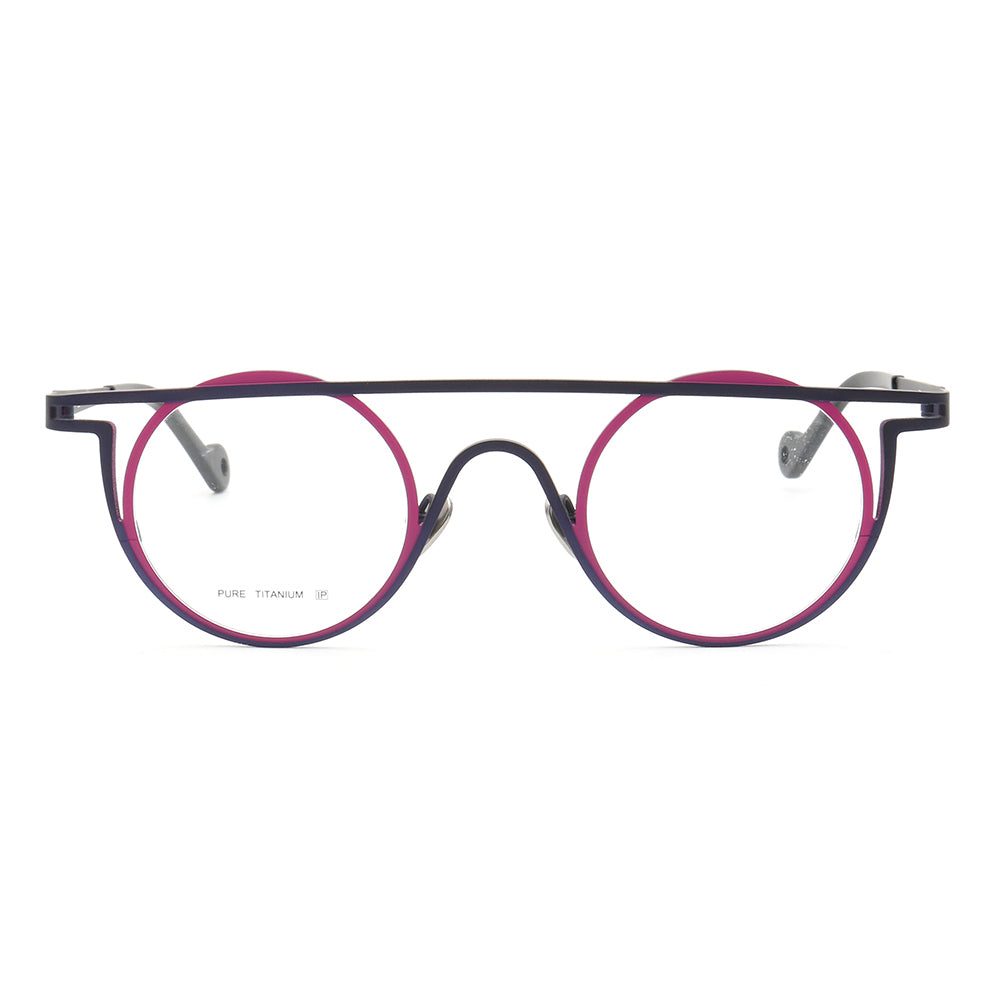 Front view of round titanium eyeglass frames