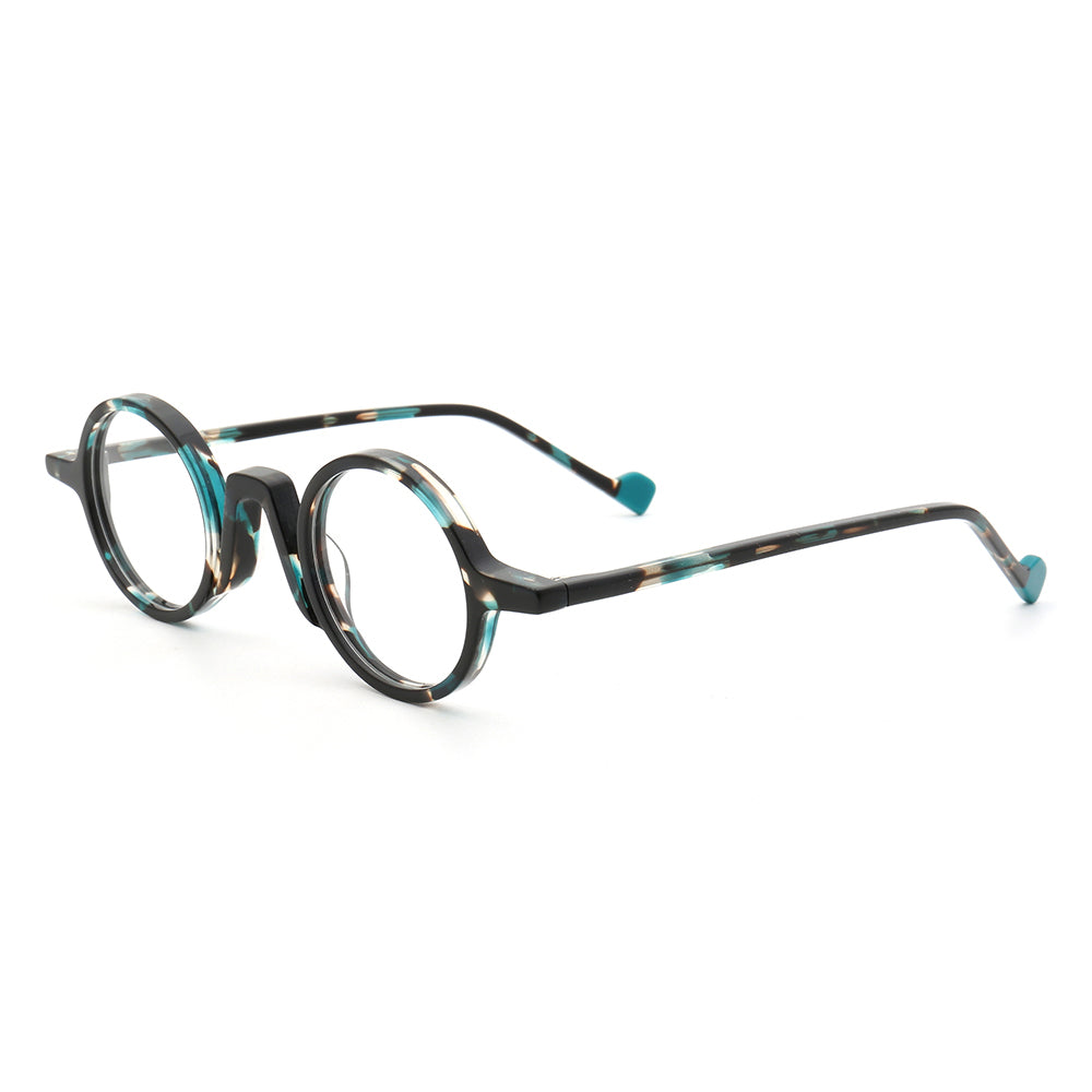 Blue tortoise round eyeglasses